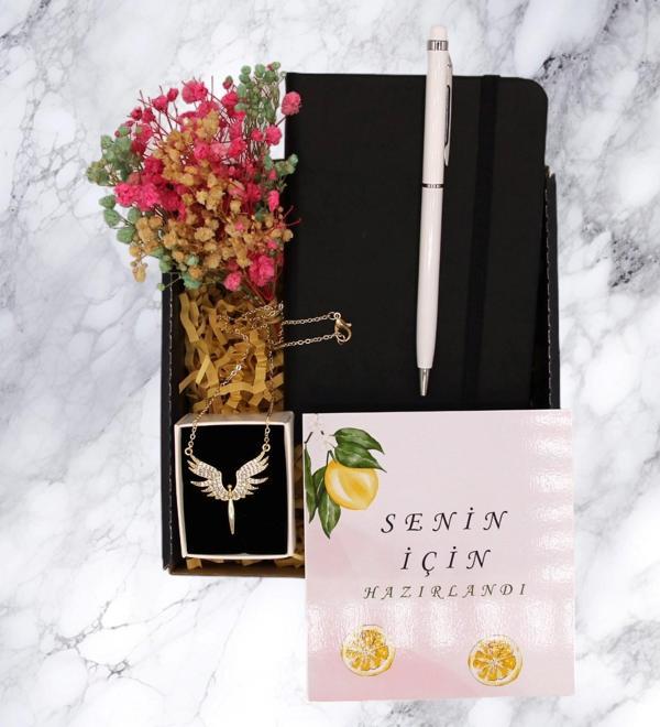 Hediyebiziz HEDİYE KUTUSU - DEFTER & KALEM & KOLYE - Image 1