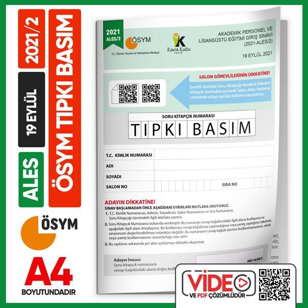 ALES 2021/2 ÖSYM Tıpkı Basım Çıkmış Soru Deneme Kitapçığı Video/PDF Çözümlü Türkiye Geneli - Karakutu Yayınları - Image 1