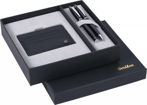 Scrikss DR 208 - Hediyelik Set Dolmakalem - Tükenmezkalem 35 Noble Siyah & Deri Kredi Kartlık Siyah - Image 1