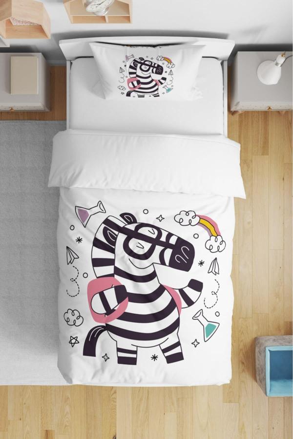 Bebek Nevresim Takımı Ranforce Serisi - okula giden zebra BNT2024-62 - Image 1