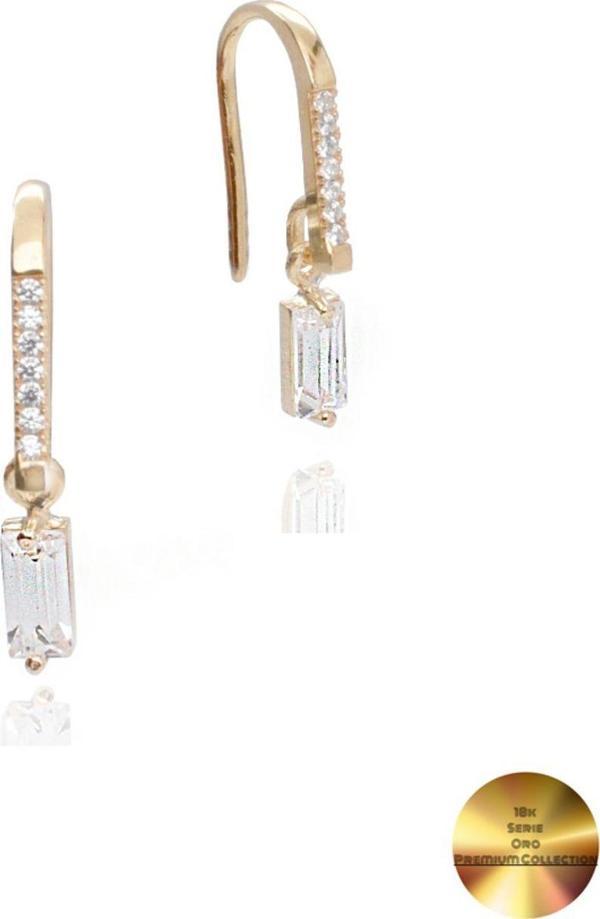 18k Serie Oro Baget Taşlı Çengel Asma Minimal Gümüş Küpe - Image 1