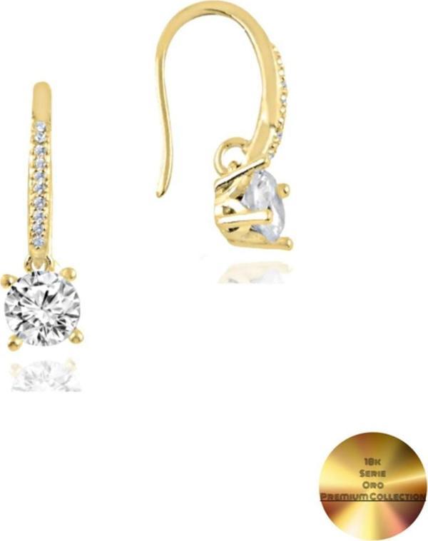 18k Serie Oro Zirkon Taşlı Çengel Asma Gümüş Küpe - Image 1