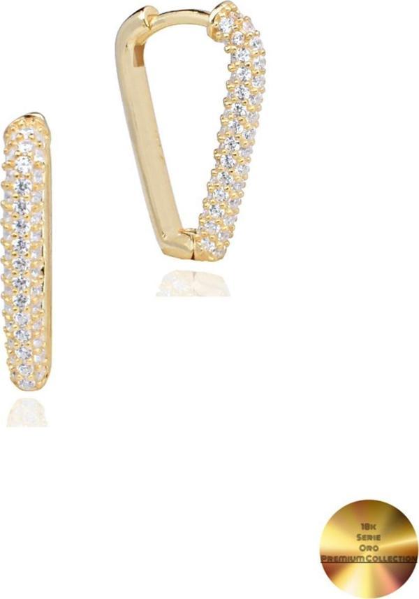 18k Serie Oro Zirkon Taşlı Üçgen Oval Gümüş Küpe - Image 1
