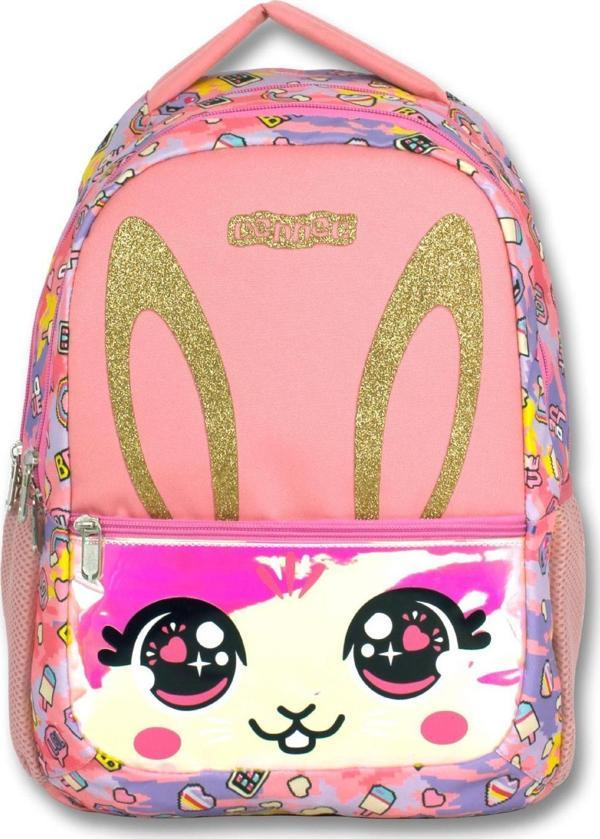 Cennec Üç Bölmeli Simli ve Aynalı İlkokul Çantası - Kız Çocuk - Kedi - Image 1