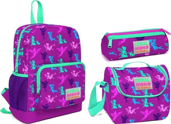 Coral High Anaokul ve İlkokul 1 Sınıf Okul Çantası Seti - Mor Peri Desenli - Image 1