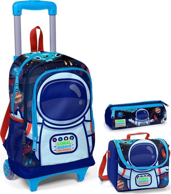 Coral High Astronot Erkek Çocuk Çekçek Çanta Seti - Işıklı Tekerlekler - Image 1