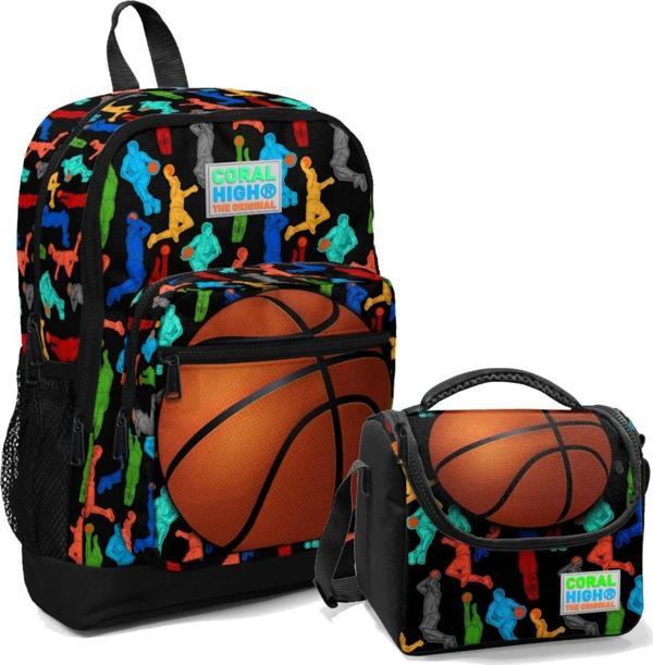 Coral High Basketbol Erkek Çocuk İlköğretim Okul Sırt Çantası ve Beslenme Çanta Seti - Image 1
