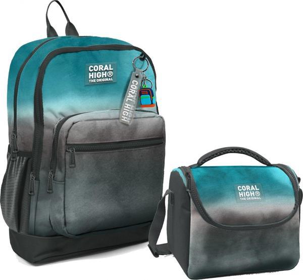 Coral High Dört Bölmeli Erkek Çocuk Okul Sırt Çantası ve Beslenme Seti - Turkuaz Gri Batik - Image 1