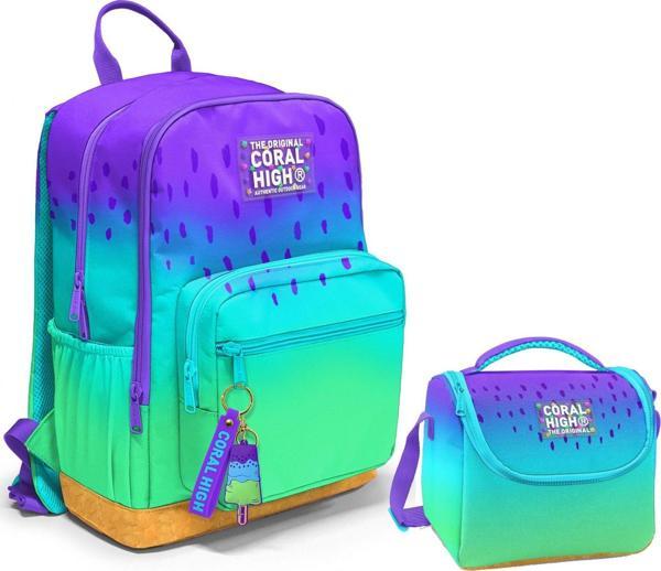 Coral High Dört Bölmeli Ortaokul Çantası ve Beslenme Çantası Seti - Mor Lila Renk Geçişli - Kız Çocuk - Image 1