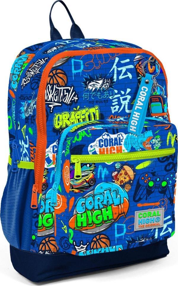 Coral High Dört Bölmeli Saks Grafiti Desenli İlkokul Sırt Çantası - Erkek Çocuk - Image 1
