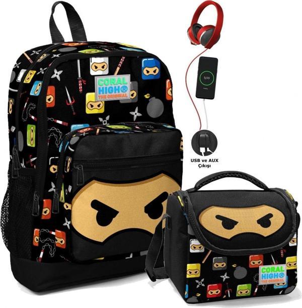 Coral High Erkek Çocuk İlkokul Okul Çantası Seti Siyah Ninja - Image 1