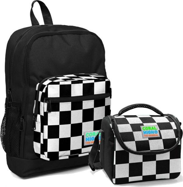 Coral High Erkek Çocuk İlkokul Okul Sırt Çantası ve Beslenme Çanta Seti - Siyah Damalı - Image 1