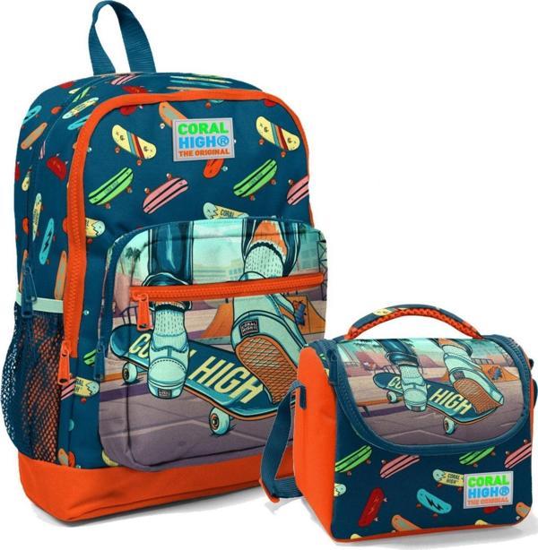 Coral High Erkek Çocuk İlkokul Okul Sırt Çantası ve Beslenme Seti - Kaykay - Image 1