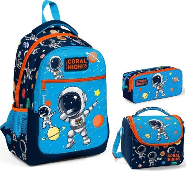 Coral High Erkek Çocuk Lacivert Mavi Astronot Üçlü İlkokul Okul Çanta Seti - Image 1