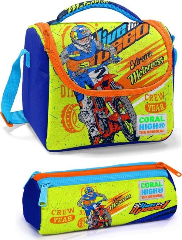 Coral High Erkek Çocuk Mavi Sarı Motorsiklet Beslenme Çantası - Image 1