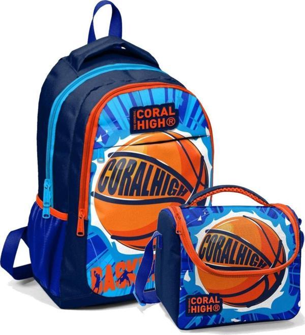 Coral High Erkek Çocuk Okul Sırt ve Beslenme Çantası Seti Lacivert Turuncu Basketbol - Image 1