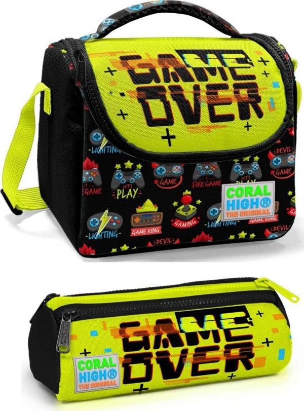Coral High Erkek Çocuk Sarı Siyah Game Over Beslenme Çantası Seti - Image 1