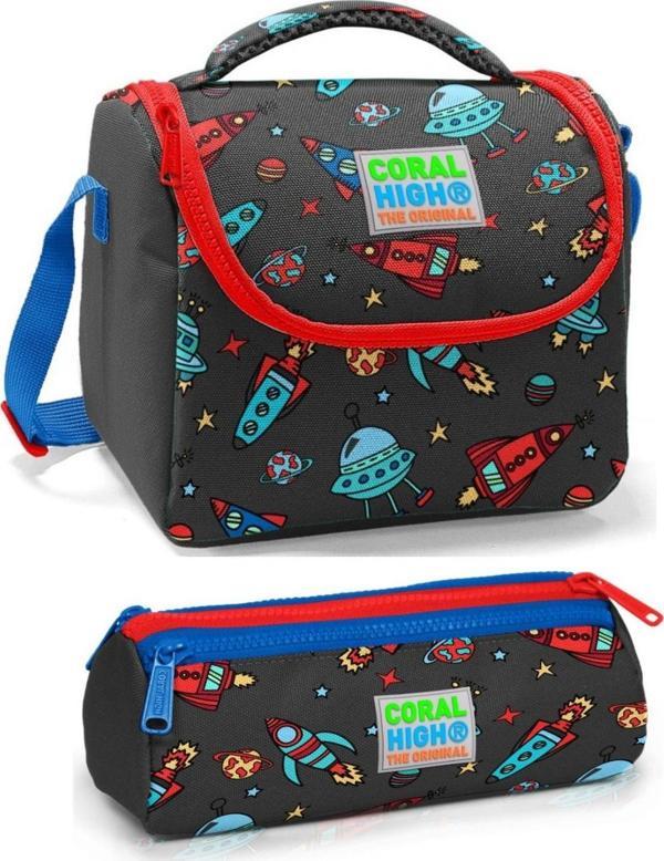 Coral High Erkek Çocuk Siyah Kırmızı Roket Beslenme Çantası Seti - Image 1