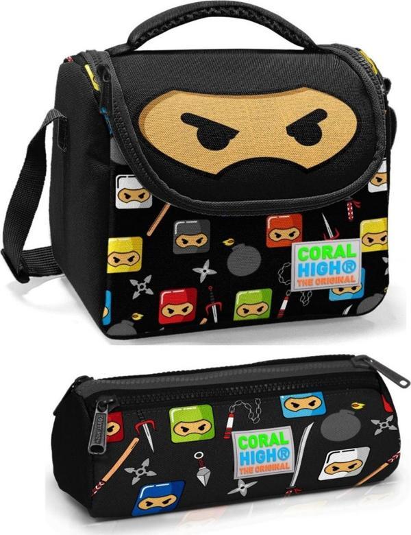 Coral High Erkek Çocuk Siyah Ninja Beslenme Çantası Seti - Image 1