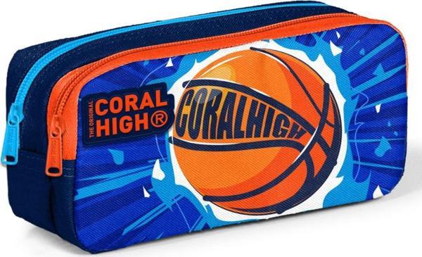 Coral High İki Bölmeli Erkek Çocuk Lacivert Turuncu Basketbol Kalem Çantası Kalemlik - Image 1