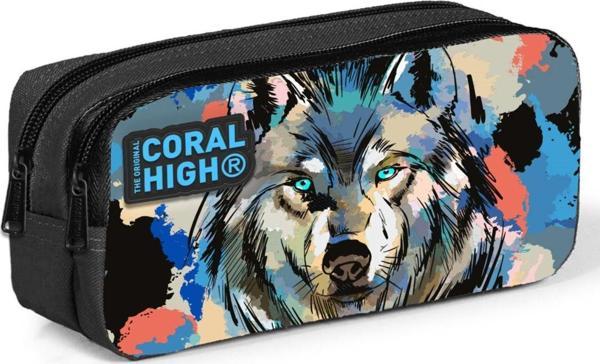 Coral High İki Bölmeli Erkek Çocuk Siyah Kurt Kalem Çantası Kalemlik - Image 1