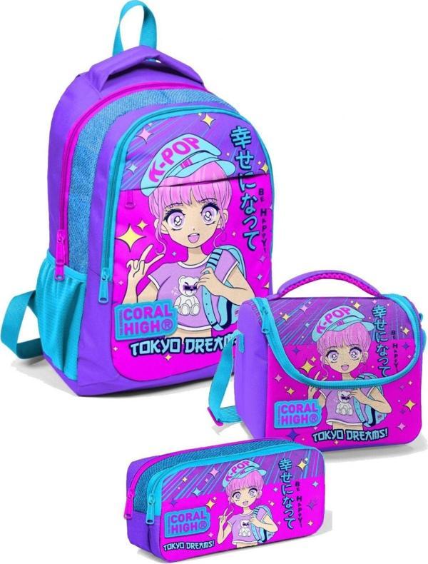 Coral High İlkokul Çanta Takımı Lavanta K-Pop Kız Çocuk Okul Çantası Seti - Image 1