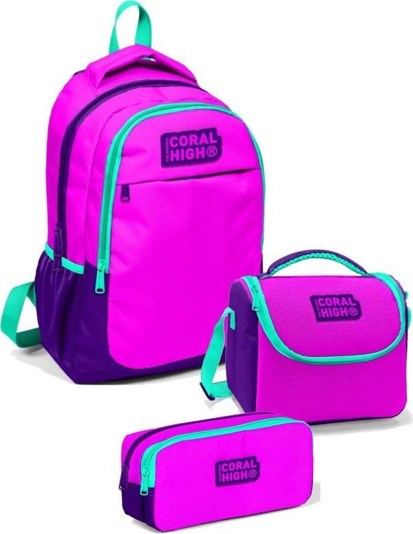 Coral High İlkokul Çanta Takımı Pembe Mor Kız Çocuk Okul Çantası Seti - Image 1