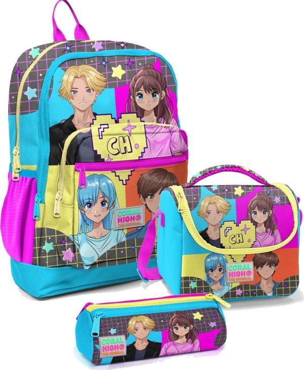 Coral High İlkokul Çantası Seti Mavi Pembe Anime - Kız Çocuk - Image 1