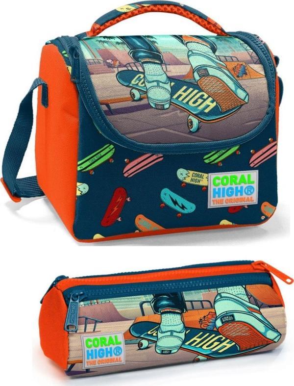 Coral High Erkek Çocuk Turuncu Yeşil Beslenme Çantası Seti - Image 1