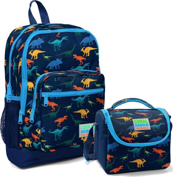 Coral High İlkokul Sırt Çantası ve Beslenme Çantası Seti - Mavi Dinazor Erkek Çocuk - Image 1
