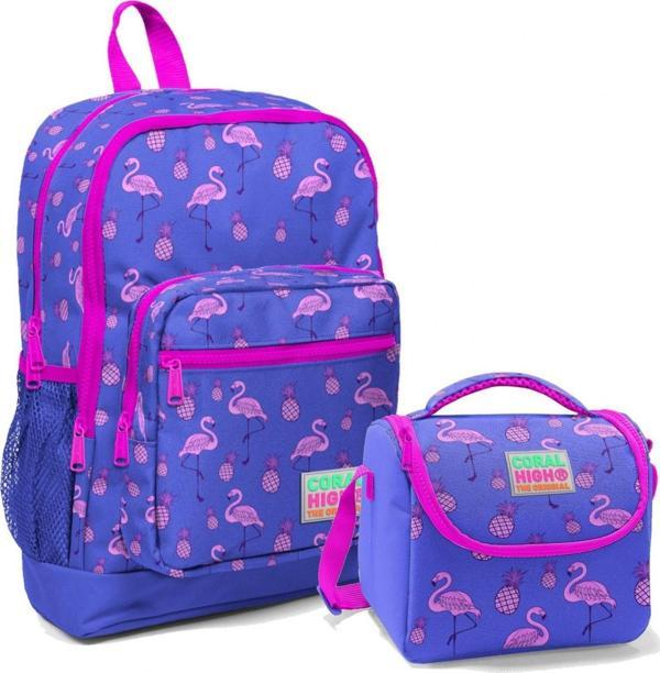 Coral High İlkokul Sırt Çantası ve Beslenme Seti - Mor Flamingo Kız Çocuk - Image 1