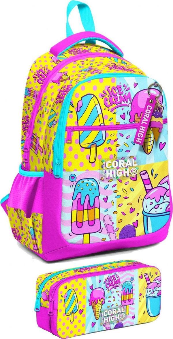 Coral High İlkokul Sırt Çantası ve Kalemlik Seti - Kız Çocuk - Mixed Dondurma - Image 1