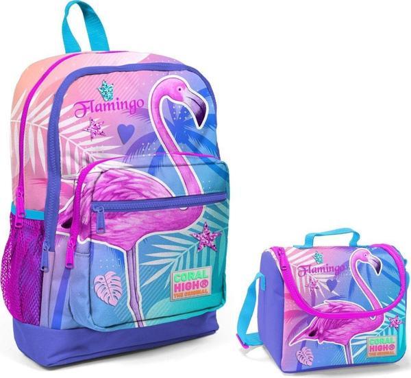 Coral High Flamingo Baskılıı Kız Çocuk İlkokul Çantası ve Beslenme Seti - Image 1