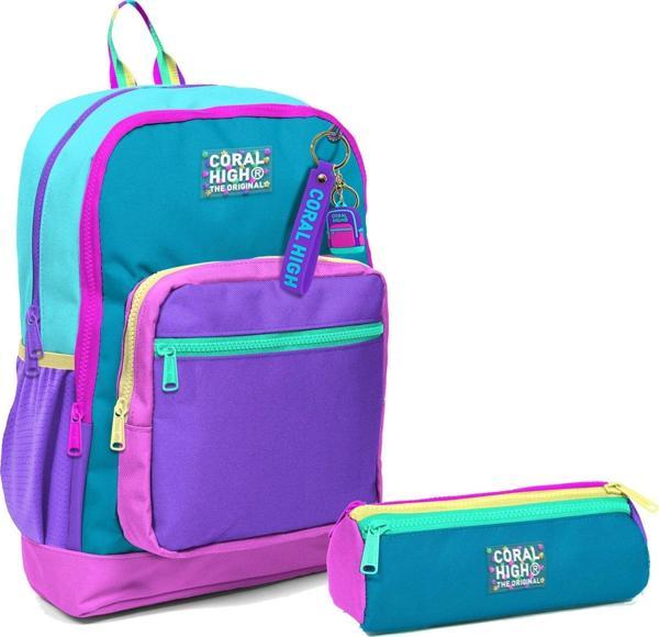 Coral High İlkokul Sırt Çantası ve Kalemlik Seti - Pembe Pastel Renkli - Kız Çocuk - Image 1