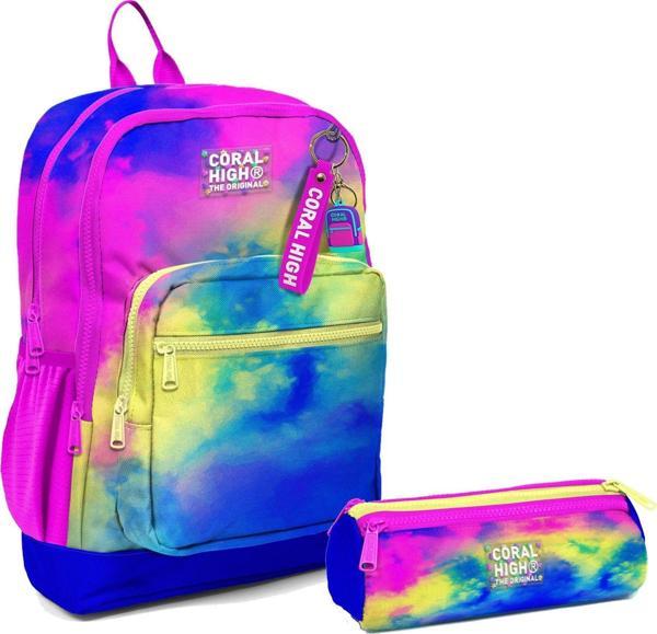 Coral High İlkokul Sırt Çantası ve Kalemlik Seti - Renkli Batik - Kız Çocuk - Image 1