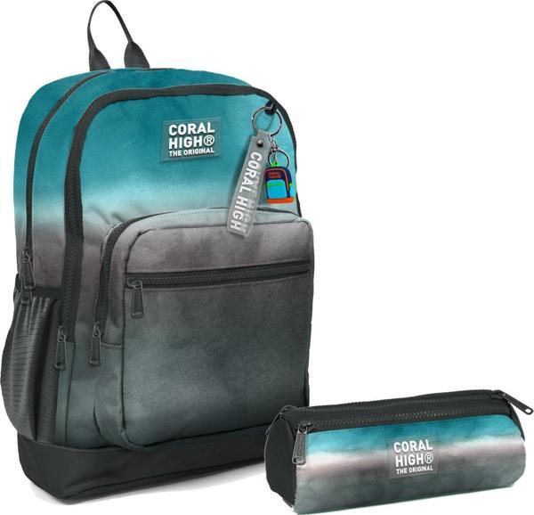 Coral High İlkokul Sırt Çantası ve Kalemlik Seti - Turkuaz Gri Batik - Erkek Çocuk - Image 1