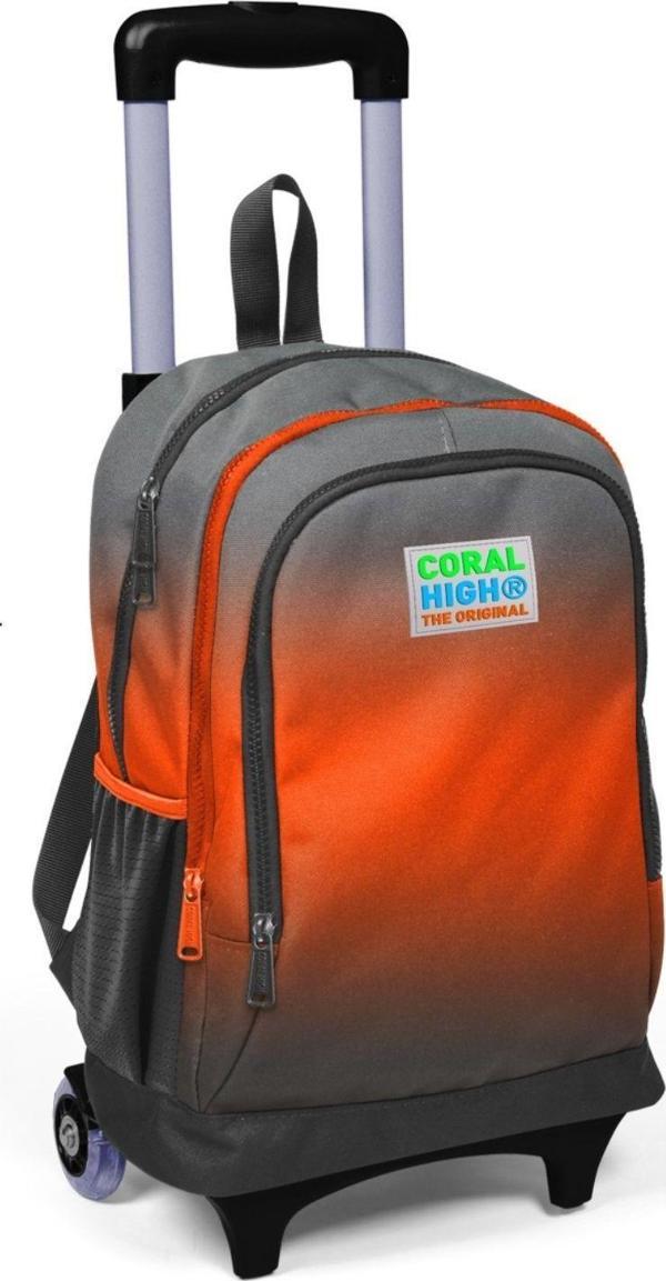 Coral High Işıklı Tekerlekli Gradyan Çekçek Okul ve Seyahat Çantası Kız ve Erkek Çocuk Siyah Turuncu - Image 1