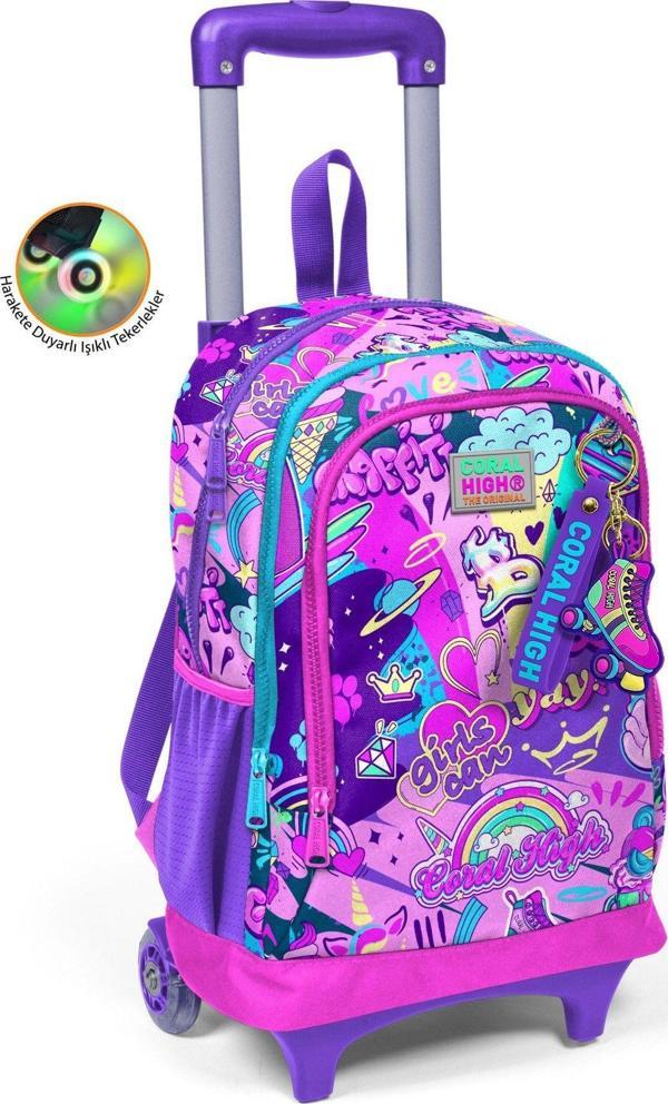 Coral High Işıklı Tekerlekli Grafiti Çekçek Okul Çantası - Kız Çocuk - Image 1