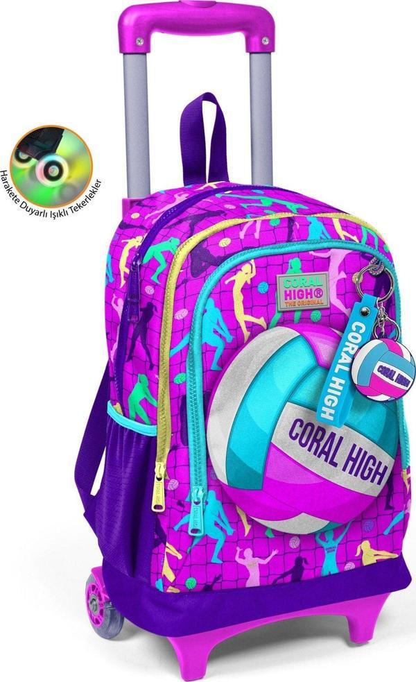 Coral High Işıklı Tekerlekli Pembe Mor Voleybol Çekçek Okul Çantası - Kız Çocuk - Image 1