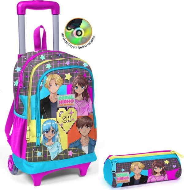 Coral High Kız Çocuk Gri Anime Tekerlekli Okul Çantası ve Kalemlik Seti - Image 1