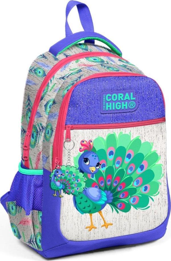 Coral High Kız Çocuk İlkokul ve Ortaokul Sırt Çantası - Yeşil Tavuskuşu - Image 1