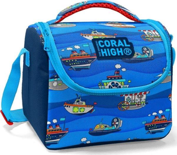 Coral High Lacivert Mavi Gemi Desenli Erkek Çocuk Beslenme Çantası - Thermo Astarlı - Image 1