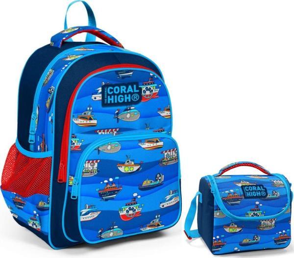 Coral High Lacivert Mavi Gemiler Erkek Çocuk İlkokul Çantası ve Beslenme Çantası Seti - Image 1