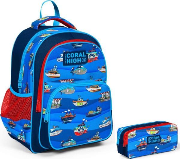 Coral High Lacivert Mavi Gemiler Erkek Çocuk İlkokul Sırt Çantası ve Kalemlik Seti - Image 1