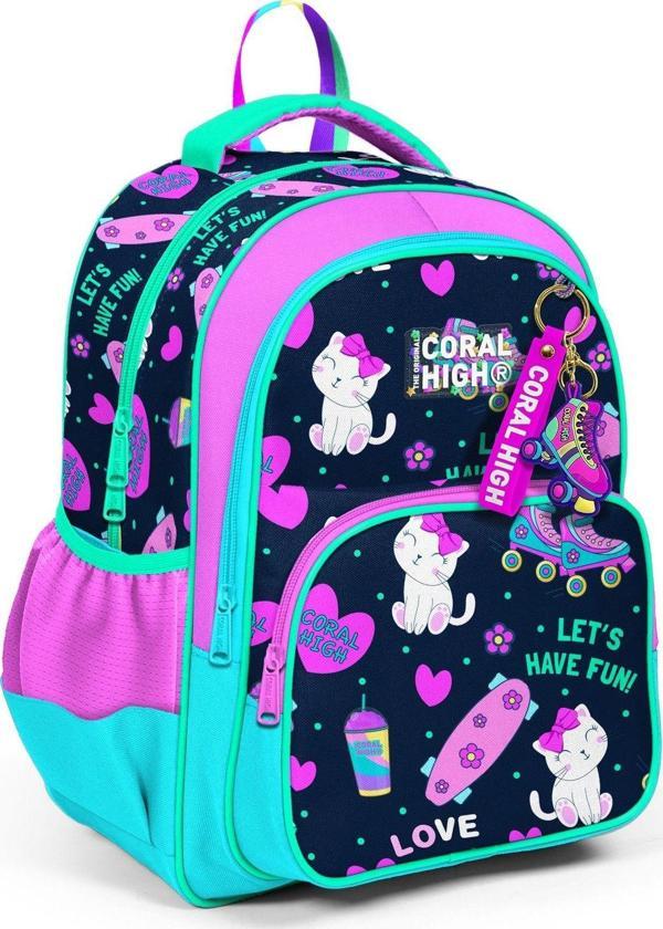 Coral High Lacivert Pembe Kedili İlkokul ve Günlük Sırt Çantası - Kız Çocuk - Image 1