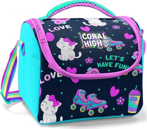 Coral High Lacivert Pembe Kedili Isı Yalıtımlı Beslenme Çantası - Kız Çocuk - Image 1