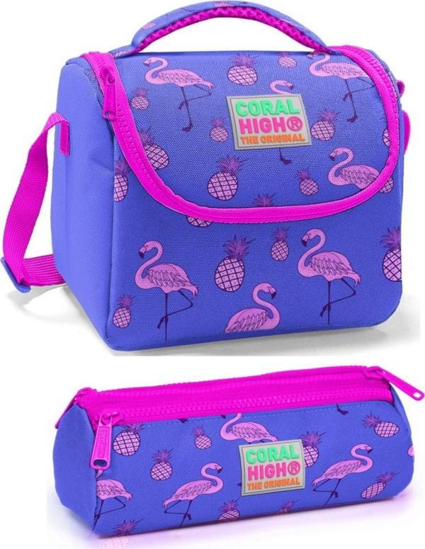 Coral High Kız Çocuk Mor Lavanta Flamingo Beslenme Çantası Seti - Image 1
