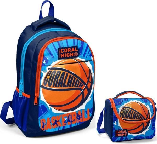 Coral High Lacivert Turuncu Basketbol Okul Sırt ve Beslenme Çantası Seti - Image 1