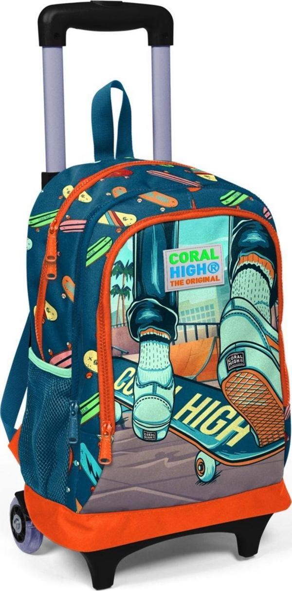 Coral High Kaykay Baskılı Işıklı Tekerlekli Çekçek Okul Çantası - Erkek Çocuk - Image 1