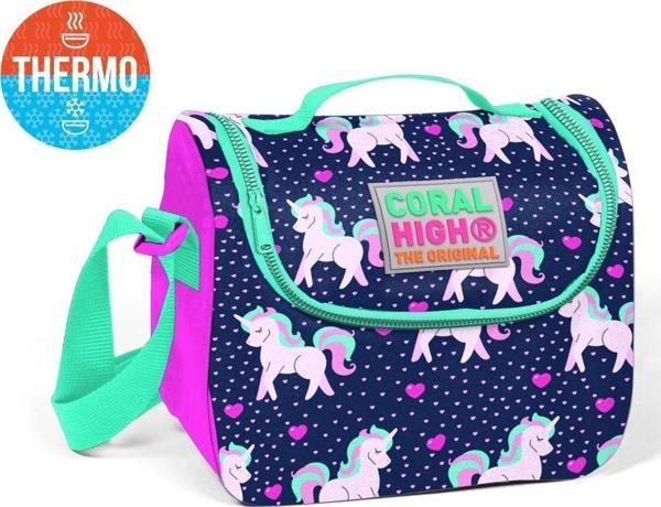 Coral High Lacivert Unicorn Desenli Termoslu Beslenme Çantası - Kız Çocuk - Image 1